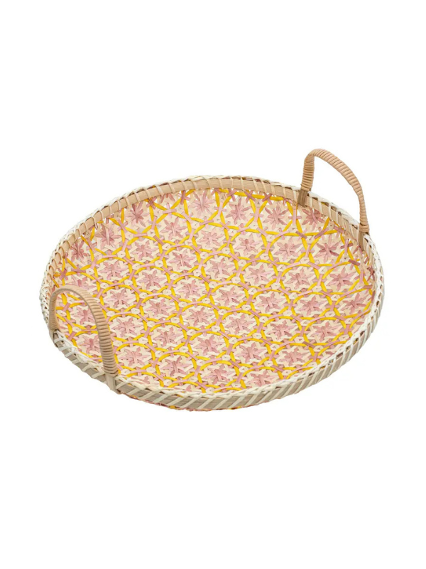 Tablett mit Griff aus Bambus 36 cm - Rosa und gelb