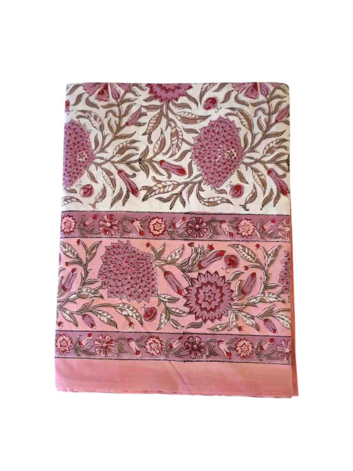Tischdecke (140 x 230 cm) mit Blockdruck - Rosy
