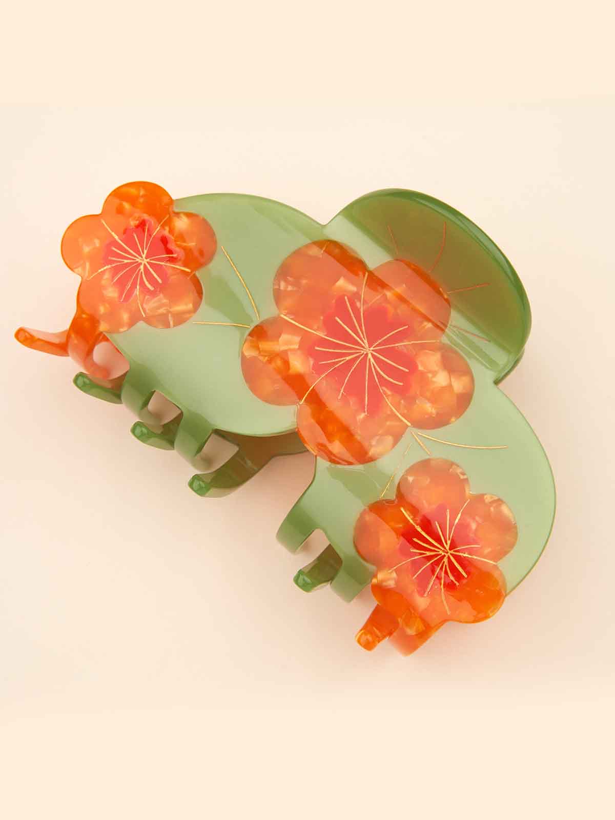 Haarclip "maxi" – Platte Aufkleber orange Blumen