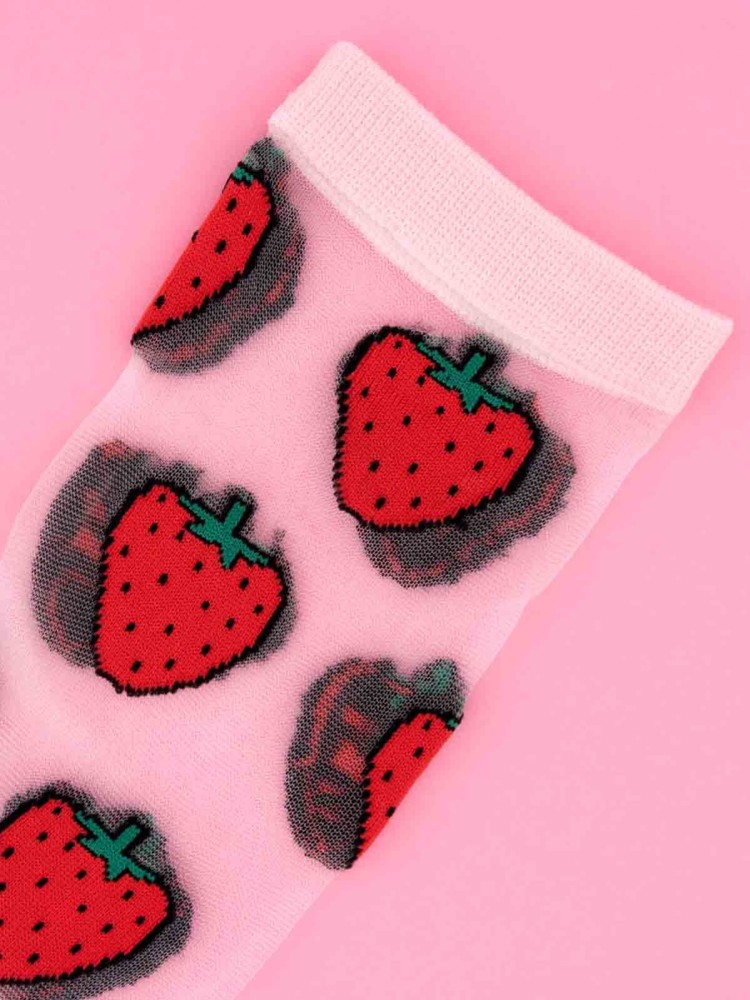 Socken - Transparent mit Erdbeeren - Bild 4