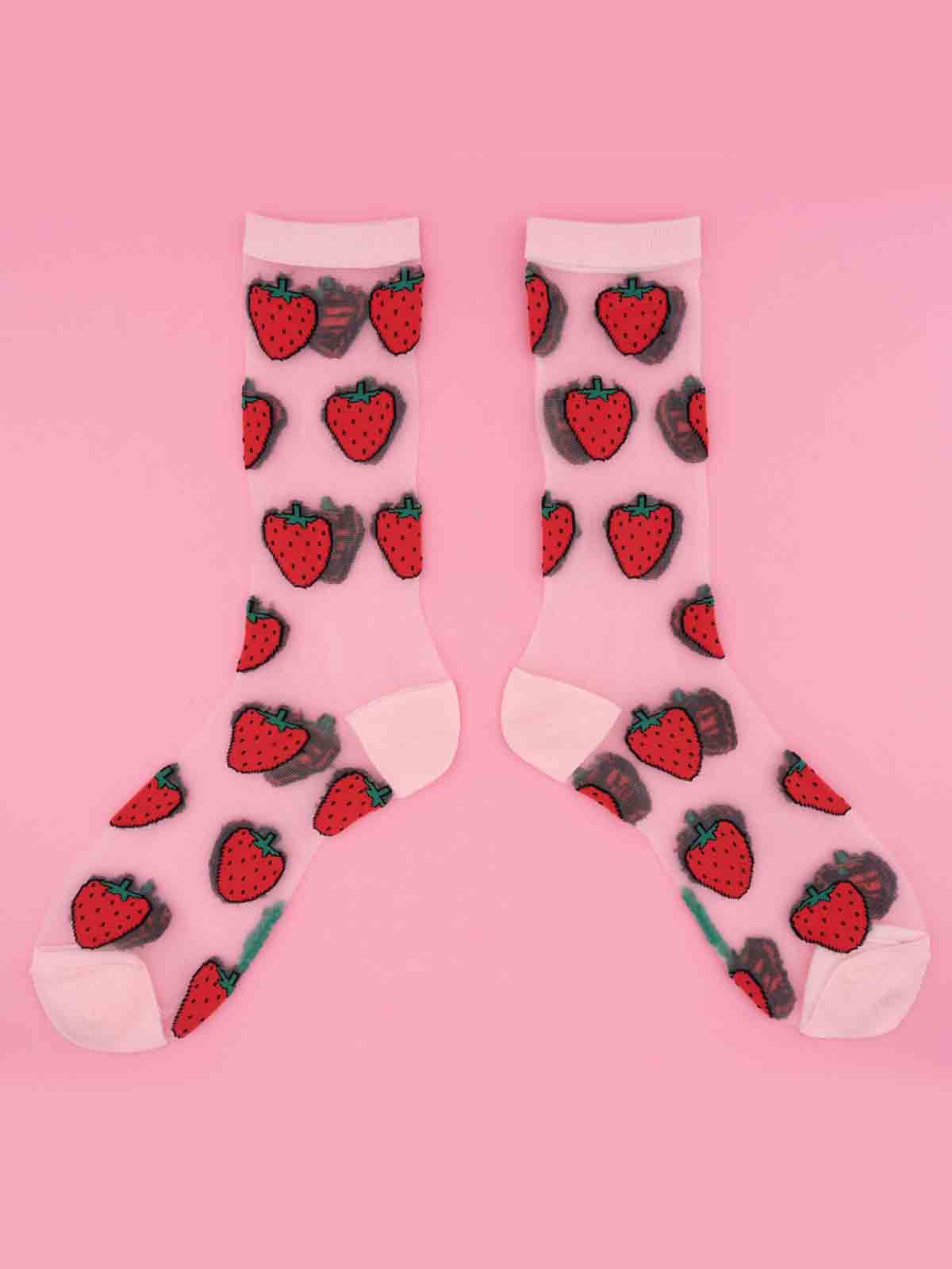 Socken - Transparent mit Erdbeeren