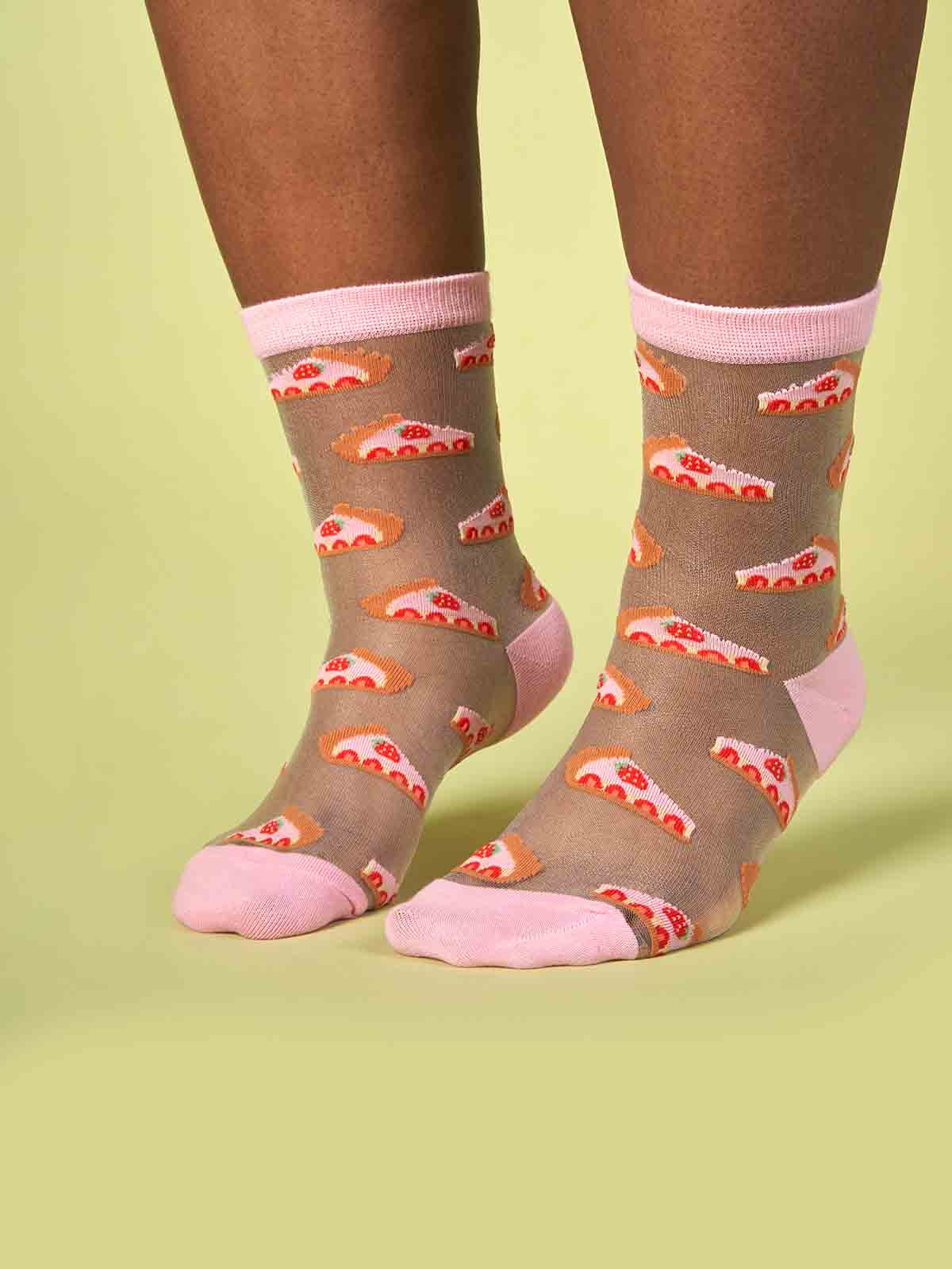 Socken - Transparent mit Erdbeerkuchen