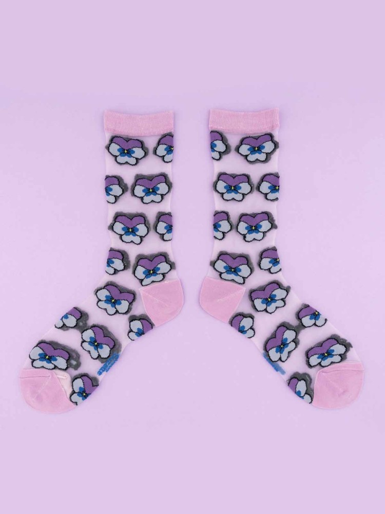 Socken - Transparent mit Stiefmutterblüten