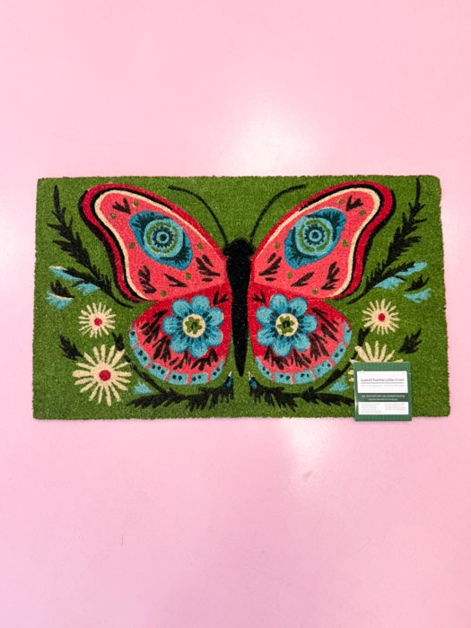 Fußmatte 45x75 cm - Grün mit rosa Schmetterling