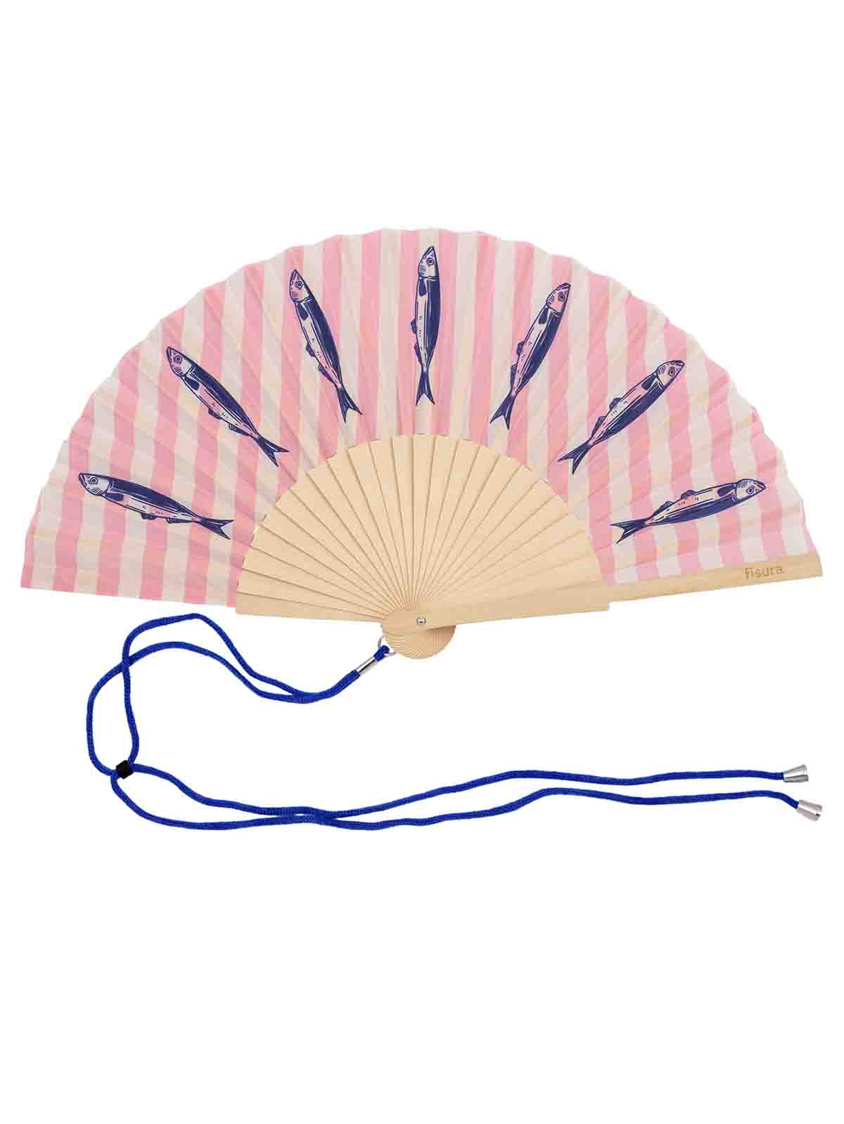 Fan - Rosa Streifen und blaue Sardinen