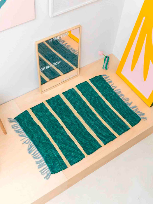 Baumwolltuchdecke 60 x 90 cm - Grün gestreift und hellgelb