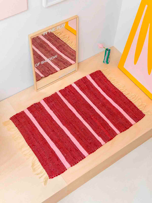 Baumwolltuchdecke 60 x 90 cm - Streifen rot und rosa