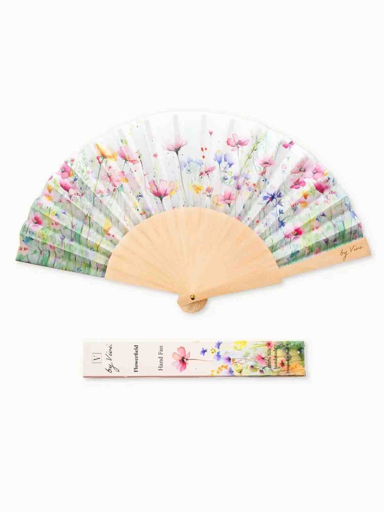Fan aus Holz und veganer Seide – "Blumenwiese" - Bild 2