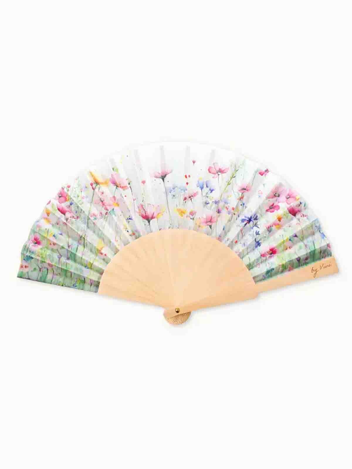 Ventilator aus Holz und veganer Seide – &quote;Blumenwiese &quote;
