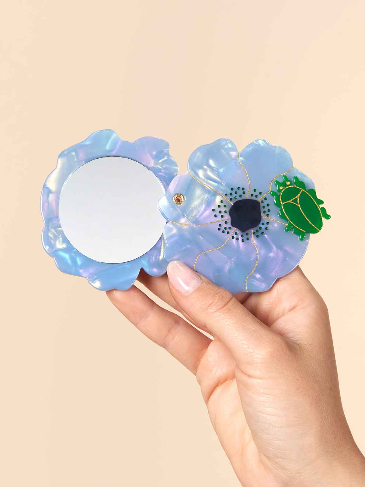 Spiegel für die Make-up Geldbörse - Blaue Blume