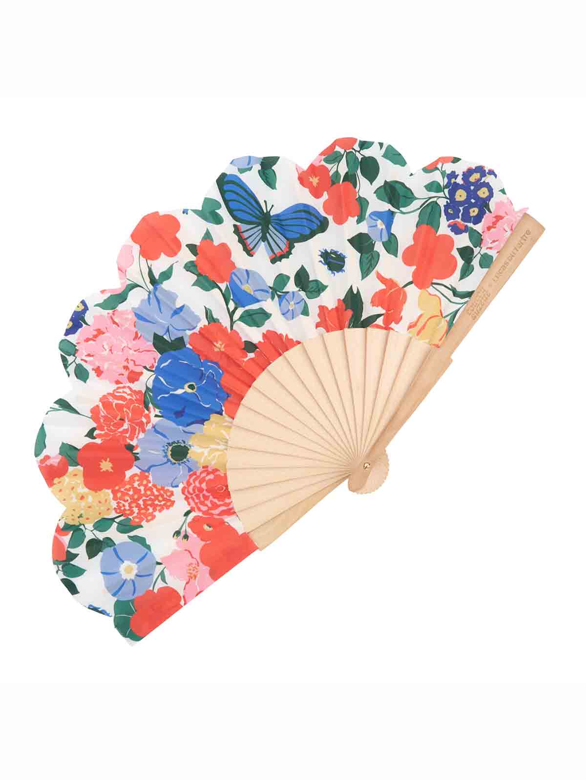 Fan - Off-white mit Blumen in rot und blau
