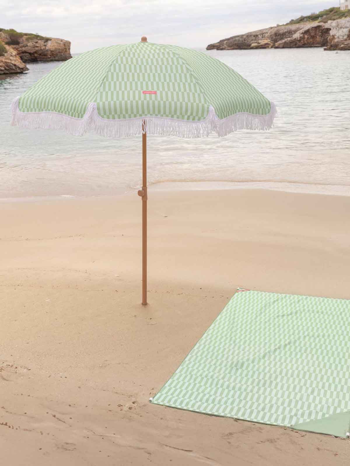 Strandschirm mit UV-Schutz - Grün und weiß gestreift
