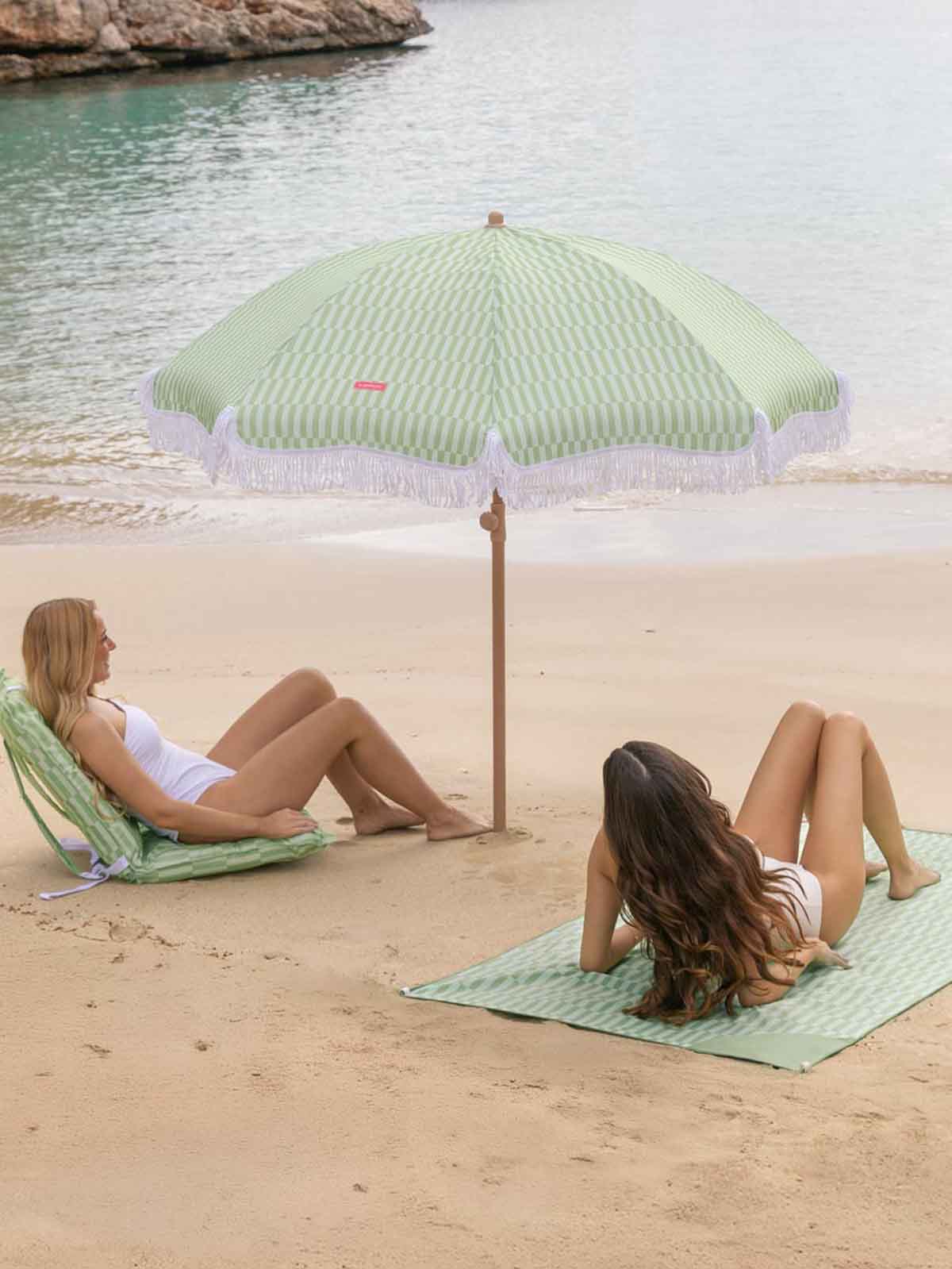 Strandschirm mit UV-Schutz - Grün und weiß gestreift - Bild 12