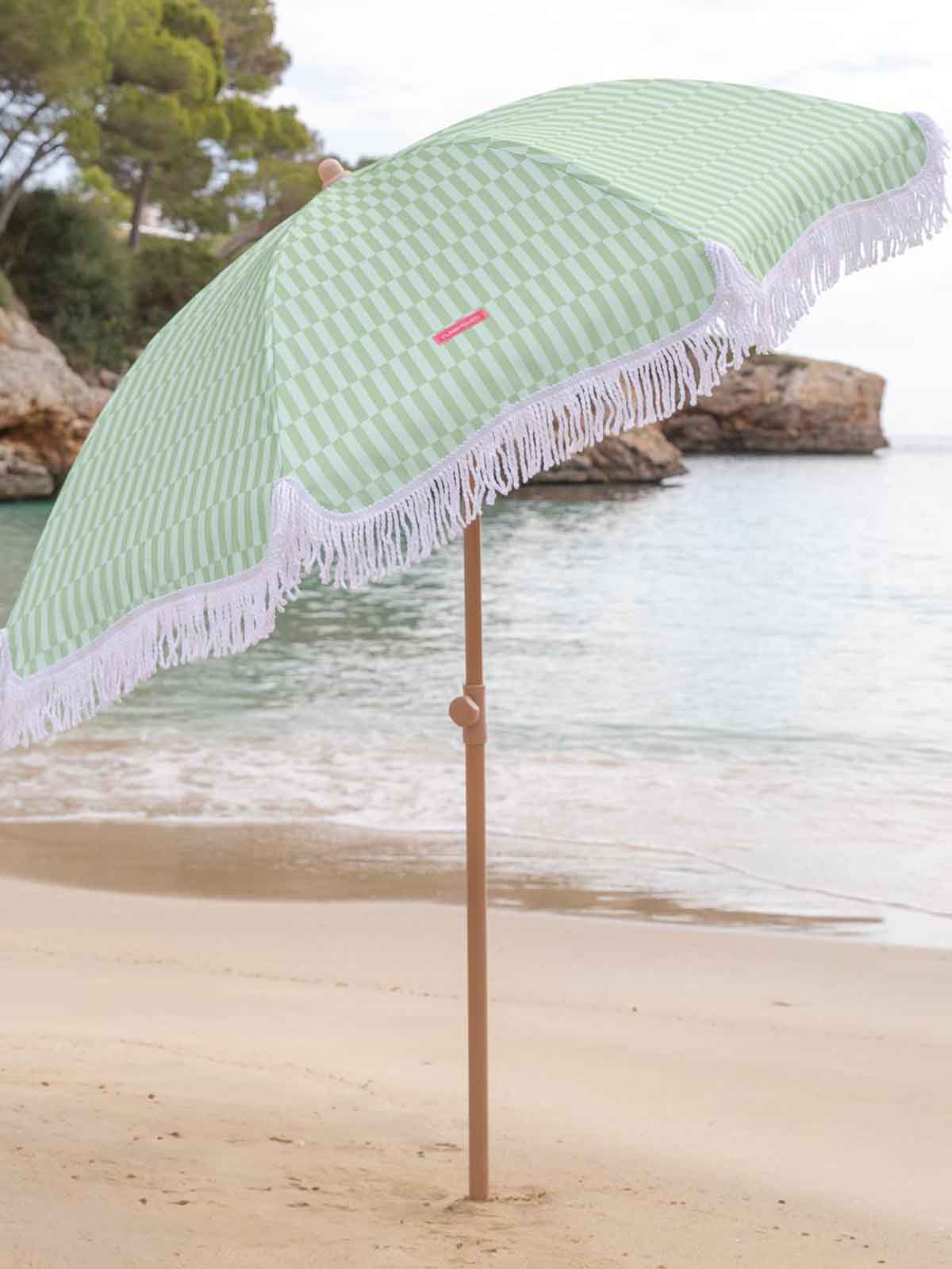 Alternative Sicht auf Strandschirm mit UV-Schutz - Grün und weiß gestreift