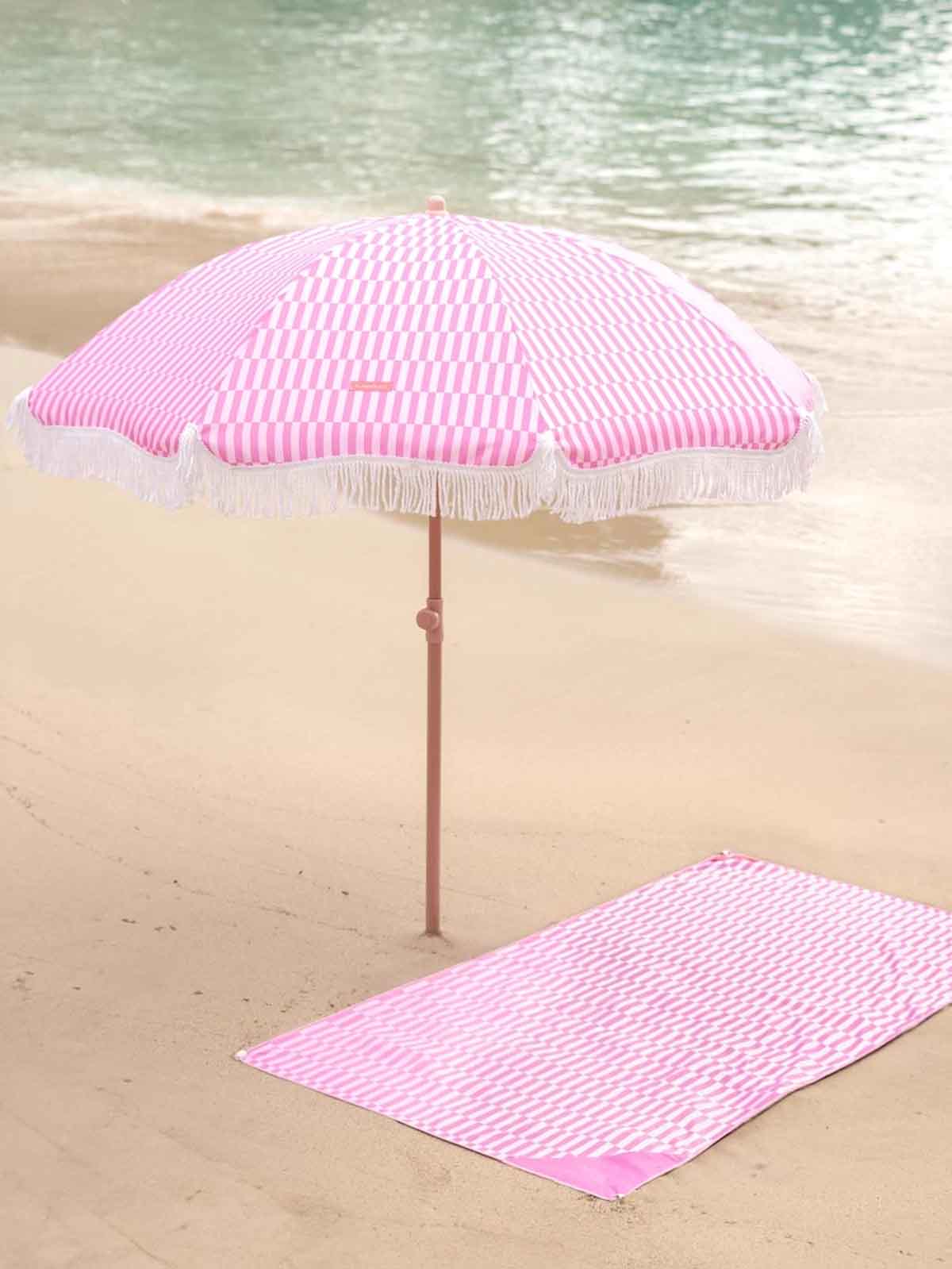 Alternative Sicht auf Strandschirm mit UV-Schutz - gestreift rosa
