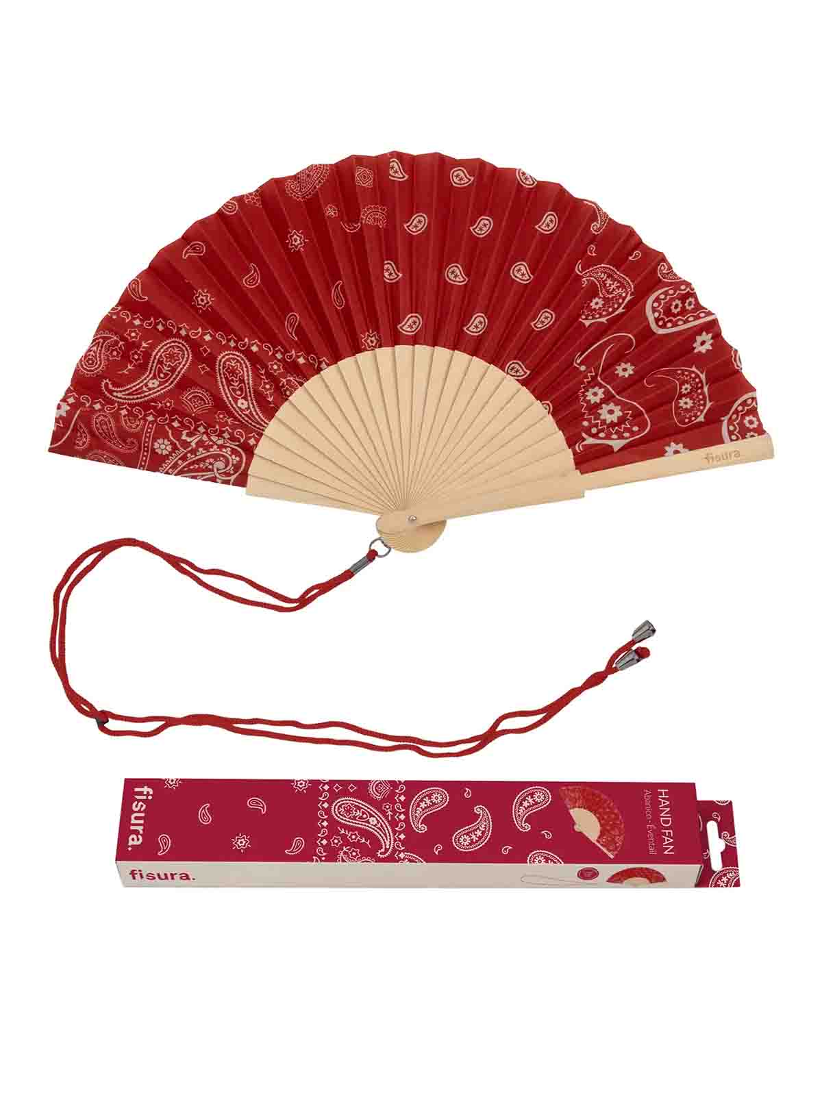 Fan - Rot mit Paisley-Muster