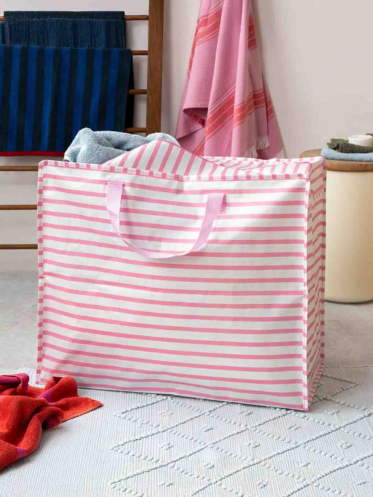 Jumbo Aufbewahrungsbeutel 78 Liter - In rosa und weiß gestreift