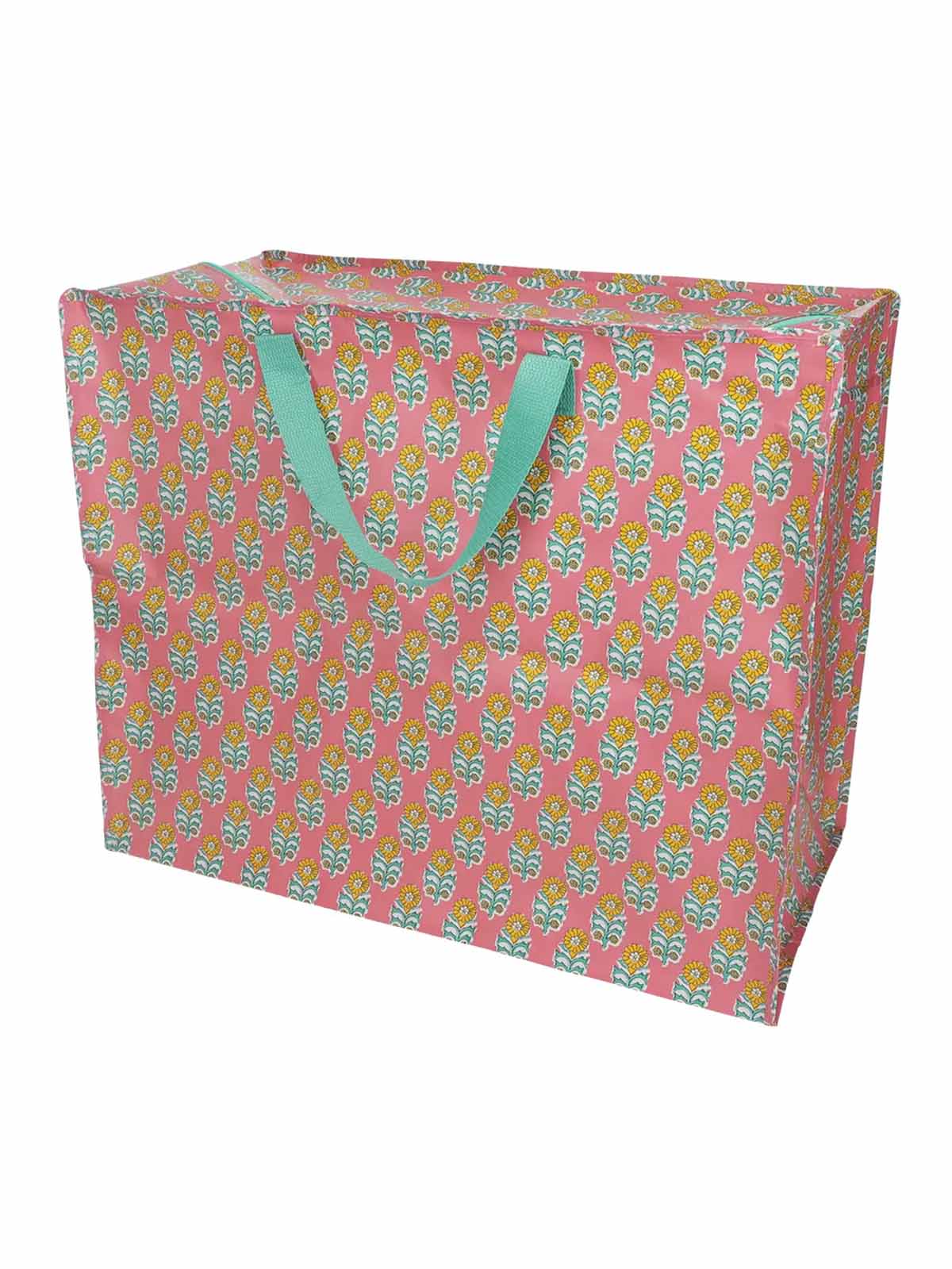 Jumbo Aufbewahrungsbeutel 78 Liter - Rosa mit gelben Blüten