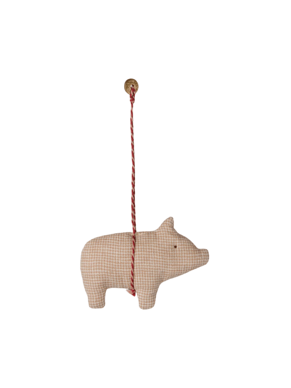 Ornament aus Stoff - Schwein in kariertem Pulver