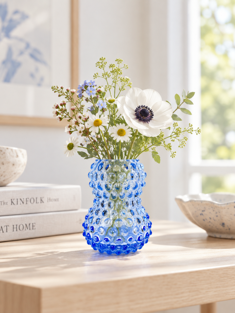 Birdie Vase aus Igelglas - Hellblau