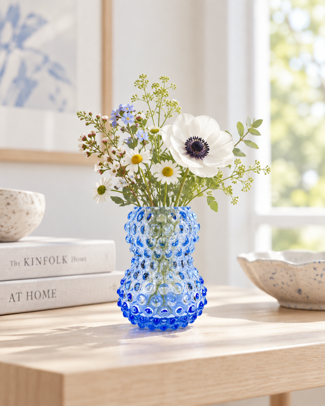 Birdie Vase aus Igelglas - Hellblau