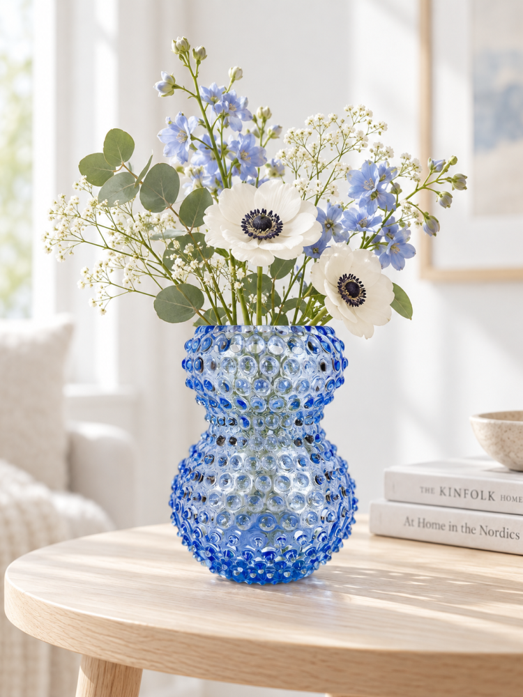 Große Birdie Vase (20 cm) in Stachelschweinglas - Hellblau
