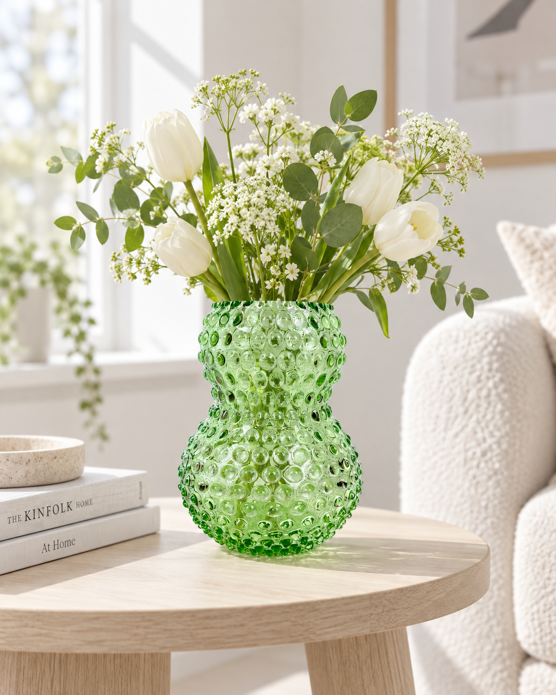 Große Birdie Vase (20 cm) im Stachelschweinglas - Hellgrün
