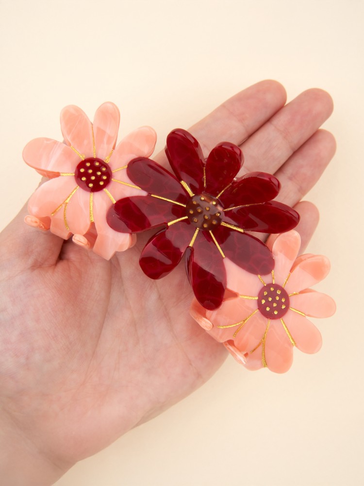 Haarclip - 3 Blumen in rosa und burgundisch - Bild 2