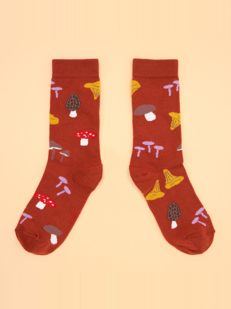 Socken - Teracotta mit verschiedenen Pilzen