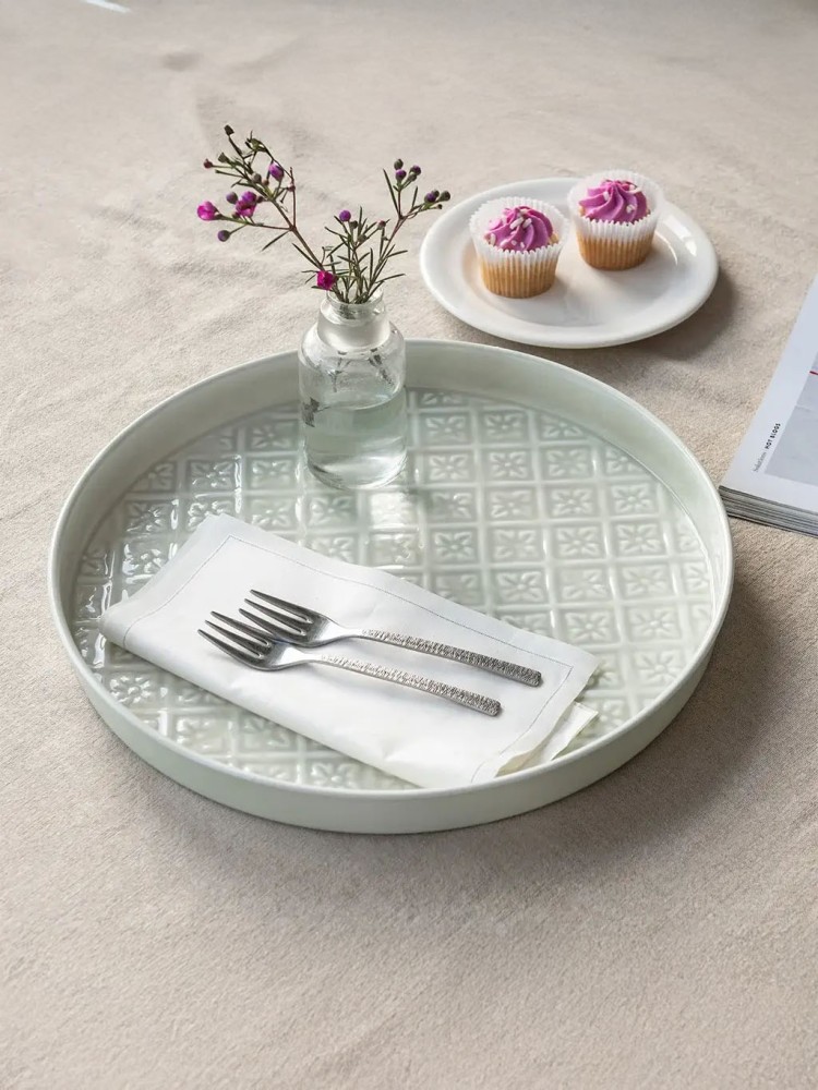 Runder Emaille-Tray (30 cm) - Hellgrau - Bild 2