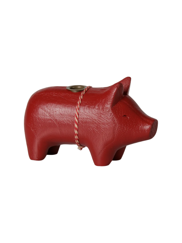 Alternative Ansicht des Holzkerzenstabs - Kleines Schwein in rot (Kertel)