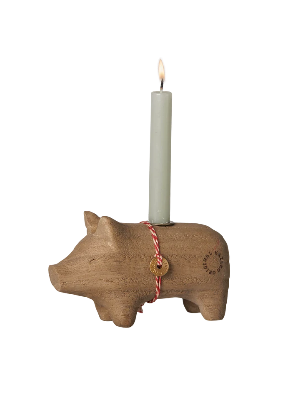 Kerzenständer aus Holz - Kleines Schwein in der Natur (Kertelys)