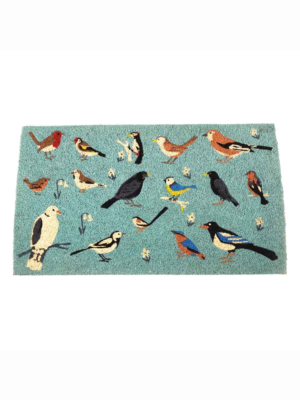 Fußmatte 43 x 73 cm - Türkis mit Gartenvögeln