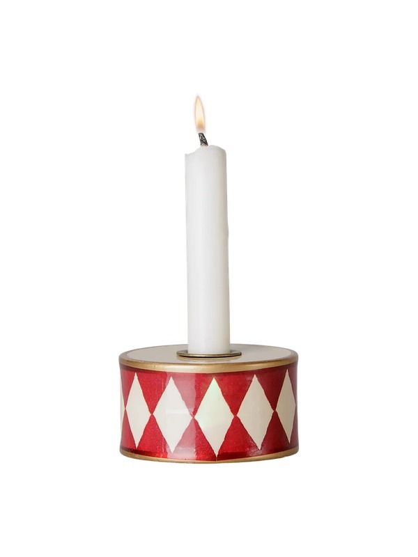 Candlestick Trommel - Rot mit cremefarbenem Harlekin