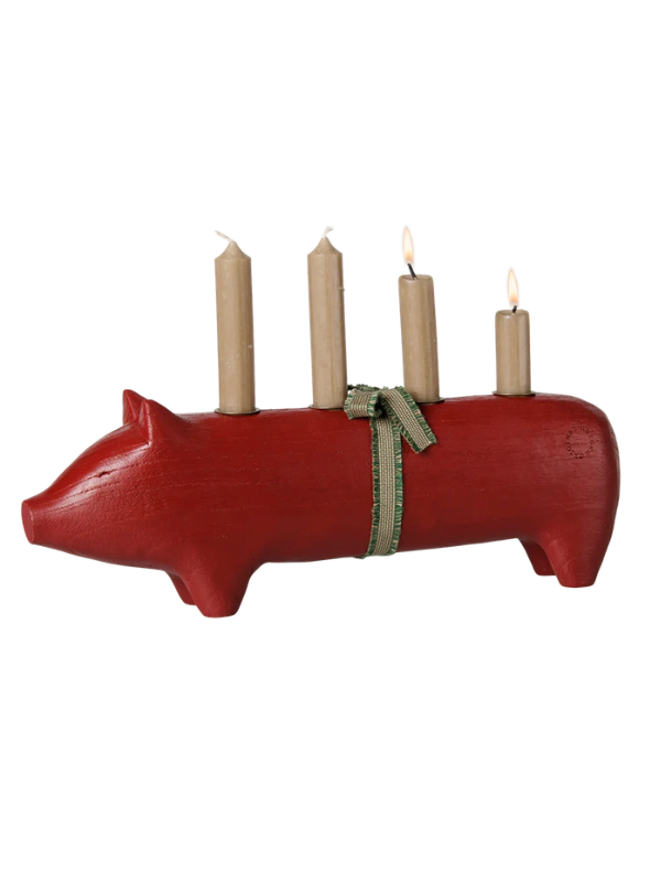 Adventskerze - Großes Schwein in Rot (Kronenkerze)