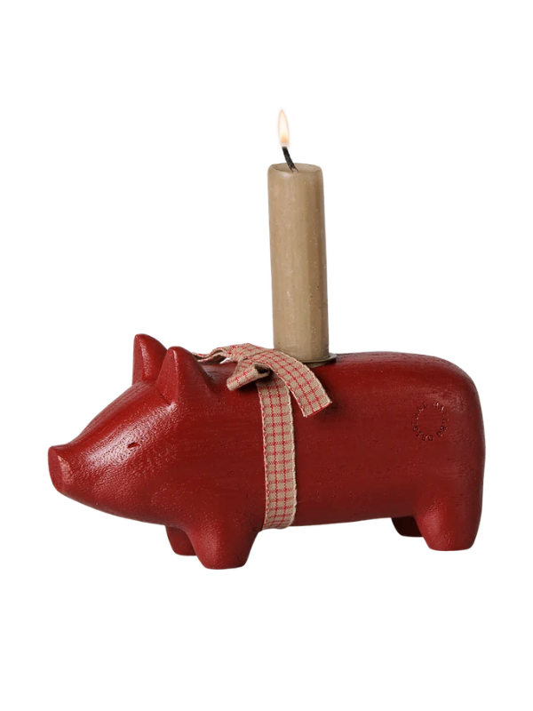 Holzkerzenständer - Mittelgroßes Schwein in rot