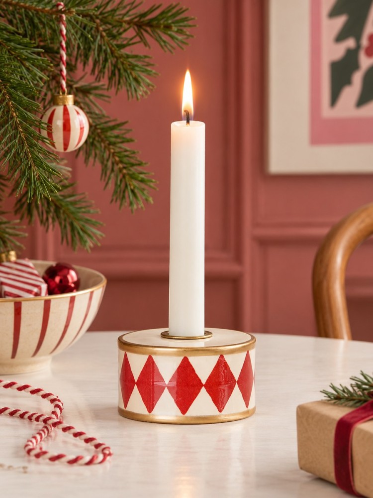 Candlestick Trommel - Off-white mit rotem Harlekin